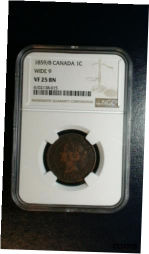 【極美品/品質保証書付】 アンティークコイン 硬貨 1859/8 Canada LARGE CENT NGC VF25 BN WIDE 9 1C Coin PRICED TO SELL NOW! [送料無料] #oct-wr-009416-2099