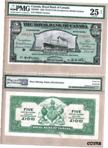 ڶ/ʼݾڽա ƥ Ų Rare Large Exotic Issue 1920 $5 Royal Bank British Guiana *Steamship*; PMG VF25! [̵] #oof-wr-009416-3070