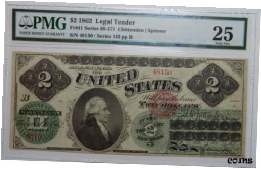 1862ǯ $2 ƹˡ̲߻ʾ ˥󥰥꡼Хå PMG VF 251862 $2 United States Legal Ten...