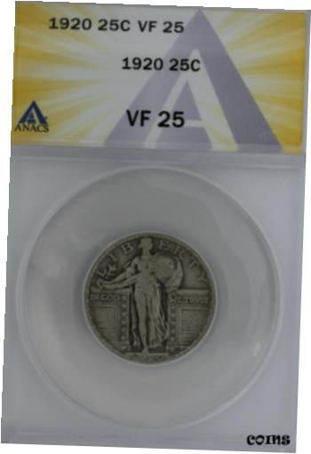 【極美品/品質保証書付】 アンティークコイン 硬貨 1920 .25 ANACS VF 25 Standing Liberty Quarter, Liberty 25 Cents [送料無料] #oof-wr-009416-873