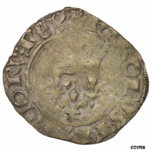  アンティークコイン コイン 金貨 銀貨   France, Charles VI, Florette, Paris, VF(30-35), Billon, Duplessy:387B