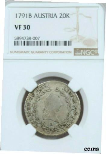  アンティークコイン 銀貨 1791 AUSTRIA SILVER 20 KREUZER LEOPOLD II NGC VF 30 GREAT SURFACES  #sot-wr-009447-432