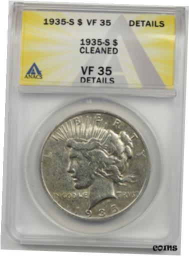 yɔi/iۏ؏tz AeB[NRC RC   [] 1935-S $1 ANACS VF 35 Details (Cleaned) Peace Silver Dollar