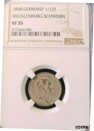  アンティークコイン 銀貨 1848 GERMANY SILVER 1/12 THALER MECKLENBURG SCHWERIN NGC VF 35 GREAT LOOKING  #sot-wr-009451-746