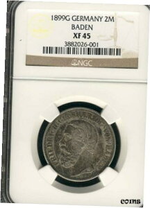ドイツ連邦共和国バーデン 2 マーク 1899 NGC 認定 XF 45 (在庫番号 220)GERMAN STATES BADEN 2 MARK 1899 NGC CERTIFIED XF 45 (stock# 220)