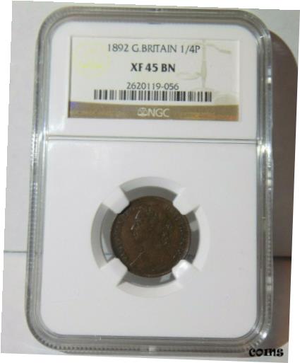 ڶ/ʼݾڽա ƥ Ų GREAT BRITAIN 1892 FARTHING 1/4P NGC XF45 BN XF 45 Key Date Certified UK Coin [̵] #oct-wr-009507-1525