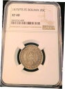 1875 ボリビア シルバー 20 CENTAVOS 20C 紋章 NGC XF 45 素敵なオリジナル コイン1875 BOLIVIA SILVER 20 C...