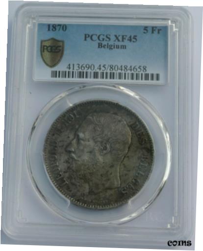  アンティークコイン コイン 金貨 銀貨  1870 Belgium Silver 5 Five Franc Coin PCGS Certified XF45 ~interesting toning~