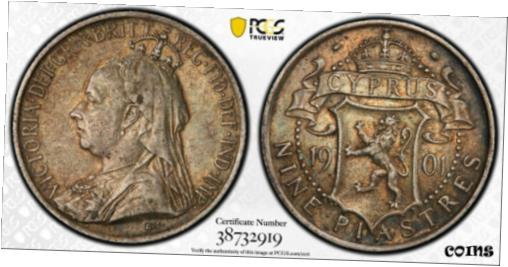  アンティークコイン コイン 金貨 銀貨  British Cyprus, 1901 Victoria 1901 Nine Piastre, 9 Piastre. PCGS XF 45.