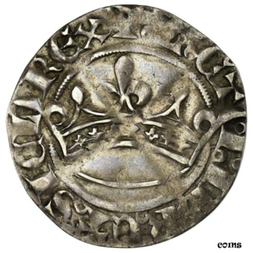  アンティークコイン コイン 金貨 銀貨   Coin, France, Robert d'Anjou, Sol coronat, Avignon, AU(50-53), Silver