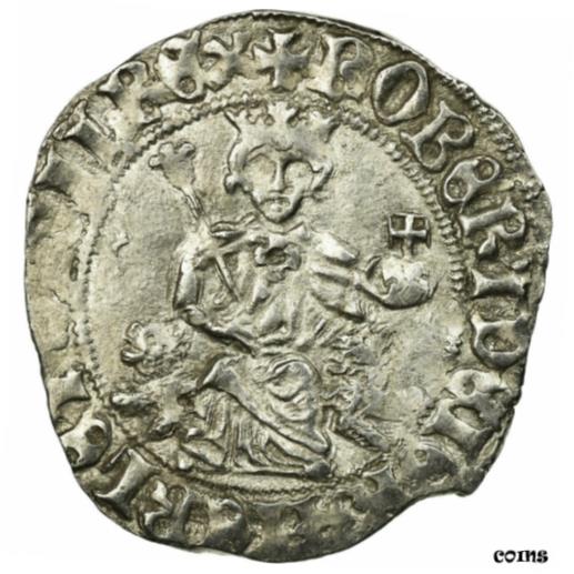  アンティークコイン コイン 金貨 銀貨   Coin, Italy, Robert d'Anjou, Carlin, Naples, AU(50-53), Silver