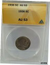 (1) 1936 P 5C フィラデルフィア インディアン ヘッド バッファロー ニッケル - コイン グレード ANACS AU53(1) 1936 P 5C Philadelphia Indian Head Buffalo Nickel - Coin Graded ANACS AU53(3)
