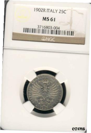 ڶ/ʼݾڽա ƥ    [̵] ITALY 25 CENTESIMI 1902 NGC CERTIFIED MS61 ITALIA COIN (Stock# 033)