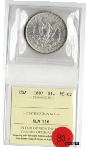 【極美品/品質保証書付】 アンティークコイン コイン 金貨 銀貨 [送料無料] USA 1887 $1 One Dollar MS-62 XLN 516