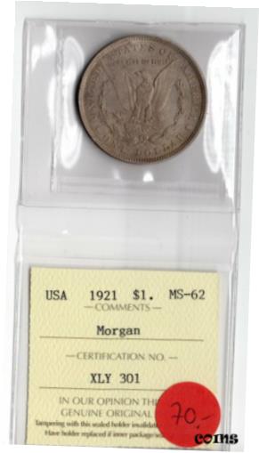 【極美品/品質保証書付】 アンティークコイン コイン 金貨 銀貨 [送料無料] USA 1921 $1 One Dollar Silver Morgan Dollar ICCS Certified MS-62 XLY 301