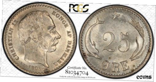 yɔi/iۏ؏tz AeB[NRC RC   [] DENMARK 1905 25 ORE PCGS MS62