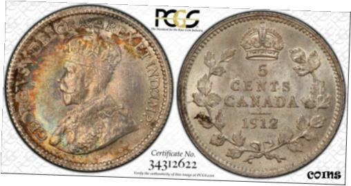 yɔi/iۏ؏tz AeB[NRC RC   [] 1912 Canada 5 Cent Silver KM# 22 PCGS Gold Shield MS 62 Canadian Coin #4305