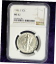 楽天金銀プラチナ　ワールドリソース【極美品/品質保証書付】 アンティークコイン コイン 金貨 銀貨 [送料無料] 1942 S NGC MS 62 Liberty Walking Silver Half Dollar, Certified Silver 50C Coin