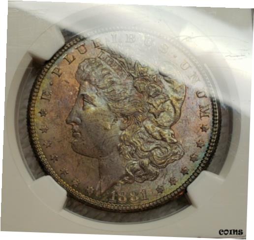 【極美品/品質保証書付】 アンティークコイン コイン 金貨 銀貨 送料無料 1881-S Morgan Dollar MS 64 the Reverse first looks like kaleidoscope of colors.