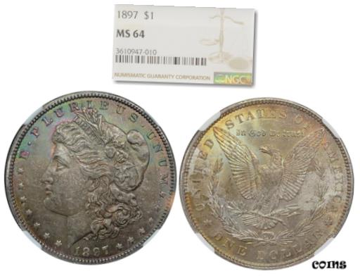  アンティークコイン コイン 金貨 銀貨  BEAUTIFUL Rainbow Toning 1897 Morgan $1 Silver Dollar NGC MS-64 KVE Investments