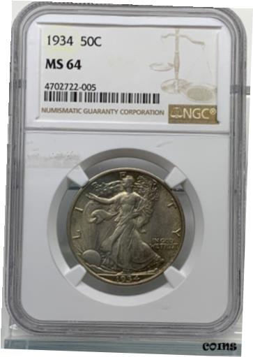 楽天金銀プラチナ　ワールドリソース【極美品/品質保証書付】 アンティークコイン コイン 金貨 銀貨 [送料無料] 1934 Uncirculated Silver Walking Liberty Half Dollar Coin Graded MS64 by NGC