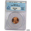 1997 ダブルイヤー FS-101 リンカーン記念セント MS 64 RD ANACS ペニー 1c 米国コイン1997 Doubled Ear FS-101 Lincoln Memorial Cent MS 64 RD ANACS Penny 1c US Coin(3)