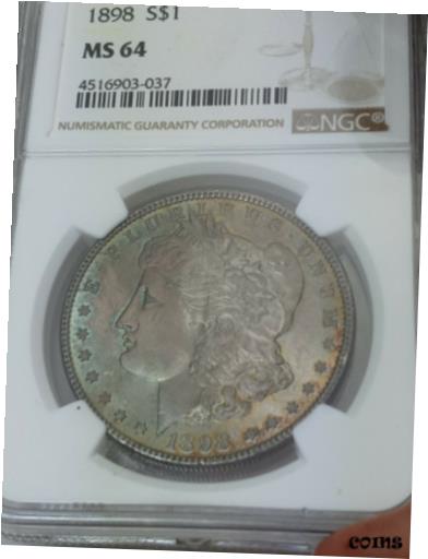  アンティークコイン コイン 金貨 銀貨  1898-P Morgan Silver Dollar NGC-64 - Gorgeous Rainbow Toning - Awesome Surfaces