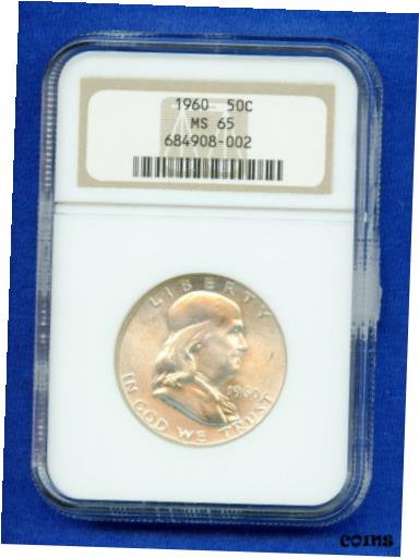 ڶ/ʼݾڽա ƥ    [̵] 1960 P NGC MS65 Franklin Half Dollar 50c US Mint 1960-P NGC MS-65 PQ Coin !