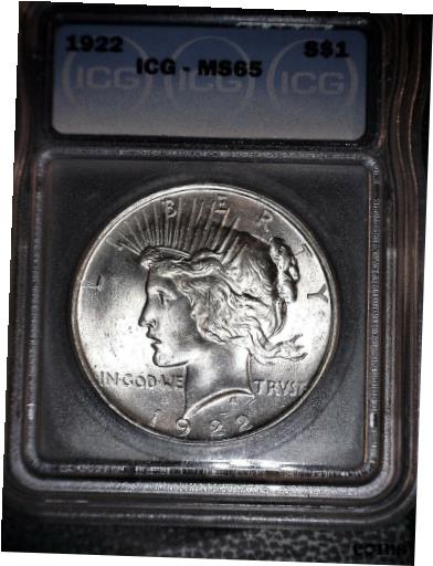 楽天金銀プラチナ　ワールドリソース【極美品/品質保証書付】 アンティークコイン コイン 金貨 銀貨 [送料無料] 1922 Peace Silver Dollar, ICG MS65 , Hard To Find Frosty Gem Grade, Issue Free