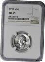 【極美品/品質保証書付】 アンティークコイン コイン 金貨 銀貨 [送料無料] 1948 Washington Silver Quarter MS65 NGC