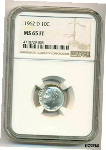 【極美品/品質保証書付】 アンティークコイン コイン 金貨 銀貨 [送料無料] 1962 D Roosevelt Dime MS65 FT NGC