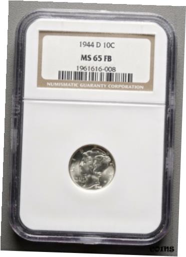 ڶ/ʼݾڽա ƥ    [̵] 1944-D Mercury Dime, NGC MS65FB Full Band 10? Silver Coin