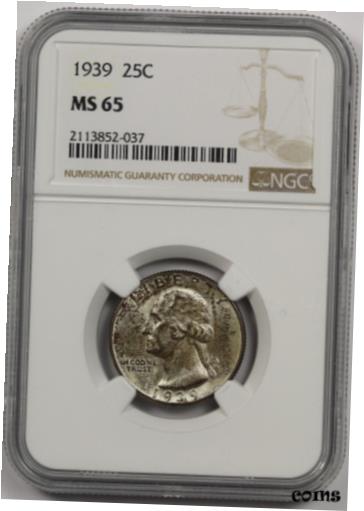 【極美品/品質保証書付】 アンティークコイン コイン 金貨 銀貨 [送料無料] 1939 Washington Quarter Silver 25C MS 65 NGC
