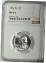 yɔi/iۏ؏tz AeB[NRC RC   [] 1964-D 25C WASHINGTON SILVER QUARTER GEM NGC MS65 #6305041-026 NICE EYE APPEAL!