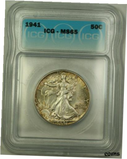 楽天金銀プラチナ　ワールドリソース【極美品/品質保証書付】 アンティークコイン コイン 金貨 銀貨 [送料無料] 1941 Silver Walking Liberty Half Dollar 50c Coin ICG MS-65 Lightly Toned