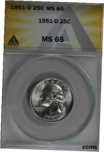 1951-D .25 ANACS MS 65 Washington Quarter, Silver 25 Cents (0.25)※関税は当ショップ負担（お客様負担無し）※全国送料無料・海外輸送無料※商品の状態は画像をご確認下さい（極美品・目立った汚れ無し）※輸入品の為英語表記となります※その他ご不明点はお気軽にお問合せ下さい！Seller Notes: “LOOKS MS 66~_____Price includes grading, eBay, photo costs, etc. (Among other things, this coin can provide grading consistency in a certified set.)”Country/Region of Manufacture: United StatesCoin: WashingtonCertification: ANACSMint Location: DenverGrade: MS 65Year: 1951Circulated/Uncirculated: CirculatedComposition: SilverDenomination: 25C[ご購入前に必ずお読み下さい]親切丁寧に、商品到着までサポート対応させていただきます。■パソコンの画像・画質により色や素材感が、実際の商品と多少異なる場合がございますので予めご了承くださいませ。■お客様のご都合（程度の解釈相違を含む）による商品のご購入後のキャンセル返品は、原則としてお受け致しておりません。未払いのまま2日以上連絡が取れない場合はキャンセルさせて頂きます。その場合、事務局側が自動的に「非常に悪い」の評価を付けてしまいますのでご注意ください。※お支払い頂いた場合は連絡は不要です。※他ショップでも販売しておりますので、稀に在庫がない場合がございます。■不具合での返品は箱などすべてが到着時の状態になるものに限らせていただきます。※当店では不良品はすべて現物確認と不具合の確認を行い対応をさせて頂いております。■お客様のご都合によるご注文確定後の商品のキャンセルにつきましては承っておりません。また、ご入金確認後、またはご決済完了確認後のキャンセルにつきましては、ご注文総額の30％のキャンセル料をご請求させていただきます。■領収書二重発行やトラブル防止のため、領収書発行は行っておりません。事務局側が発行している「支払い明細」が正式な支払い証明となります。支払い明細画面を印刷したものが領収書の代わりになることを各税務署に確認済みです。■年末年始・連休の発送は、業者も休みになる関係でいつもより遅れます。■輸送時の破損の場合は配送業者への報告を行って下さい。報告なしでの対応はできません。■日祝日は定休日とさせていただいております。連絡・発送が出来ませんのであらかじめご了承お願いいたします。■内容は必ずお読みになってからお買い求め下さいますようお願い致します。※在庫状況は常に更新をしておりますが、当社は複数店舗で在庫を共有しているため、ご注文を頂きましても稀に欠品している場合がございます。その際は誠に申し訳ございませんが、その旨をメールまたはお電話にてご連絡させていただきます。ご理解いただけますようお願い申し上げます。親切・丁寧にお取引させていただきますのでよろしくお願いします。 品質保証について 当店の商品の、品質保証についてご紹介いたします。 ▽品質保証書 お買い上げいただく全ての商品に「WORLD RESOURCE品質保証書」をおつけいたします。 これは、WORLD RESOURCEが販売した商品であることを保証するものです。大切に保管してください。 ▽標準保証に関して 当店でご購入頂きました商品は7日以内の標準保証サービスが付属致します。 ※ご購入日につきましては、製品の品質保証書に記載の日付にて確認させていただきます。 ※保証は通常利用時のみの対応となります。 ※ご購入日の確認を致しかねる場合は有償となります。品質保証書は大切に保管して下さい。POINT01　品揃え一番店を目指して 「期待に答えるお店づくりと、時代に合わせたサービスをご提供致します。」 POINT02　多種多様な商品レパートリー 「幅広く、世界の商品をご用意しております。」 POINT03　きっと見つかる！新しい発見 「テレビや雑誌で紹介されたアイテムもいちはやく。」 モットー：丁寧な接客対応 その道数十年のスタッフだからこそできる、“豊富な知識”に基づく商品のご提案。 お探しの商品はお気軽にスタッフにお尋ねください。 「以前は、商品ページあったけど、、、見つからない。」 「初めてアンティークコインの購入をしますが大丈夫ですか？」 「この年代の商品を探していますが、おすすめはありますか？」 「友人にアンティークコインを送りたいけど、おすすめありますか？」 等など、困ったときの質問にも、しっかり対応・お調べ致します。 取寄せ、取り置き等もできますので、商品一覧で見つからなかった商品でも、 スタッフまでお気軽にご相談下さい。 【お問い合わせはお気軽にどうぞ】 suport@world-resource.net