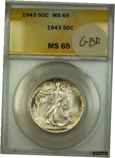 楽天金銀プラチナ　ワールドリソース【極美品/品質保証書付】 アンティークコイン コイン 金貨 銀貨 [送料無料] 1943 Walking Liberty Silver Half Dollar 50c Coin ANACS MS-65 Lightly Toned GBR
