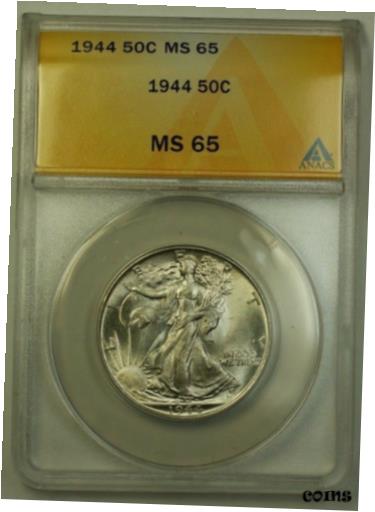 楽天金銀プラチナ　ワールドリソース【極美品/品質保証書付】 アンティークコイン コイン 金貨 銀貨 [送料無料] 1944 US Walking Liberty Silver Half Dollar 50c Coin ANACS MS-65 B