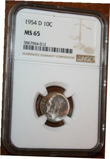 ڶ/ʼݾڽա ƥ    [̵] USA 1954D Roosevelt Silver Dime NGC Graded MS 65 Nicely Toned Gem Coin