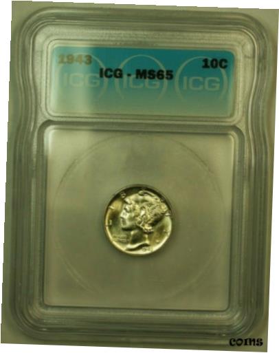 【極美品/品質保証書付】 アンティークコイン コイン 金貨 銀貨 [送料無料] 1943 Silver Mercury Dime 10c Coin ICG MS-65 LL