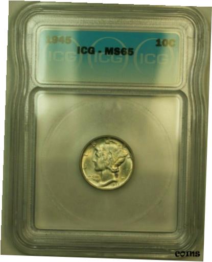 【極美品/品質保証書付】 アンティークコイン コイン 金貨 銀貨 [送料無料] 1945 Silver Mercury Dime 10c Coin ICG MS-65 LLL