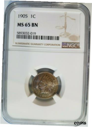 ڶ/ʼݾڽա ƥ    [̵] 1905 Indian Head Cent NGC MS 65 BN Penny Toner Toning Toned Coin End Roll Album