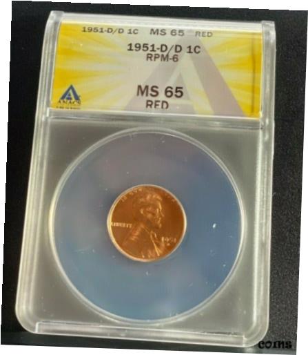  アンティークコイン コイン 金貨 銀貨  1951 D/D RPM-006, Lincoln, ANACS, MS65 Red, *Difficult Certified Variety* (HA)