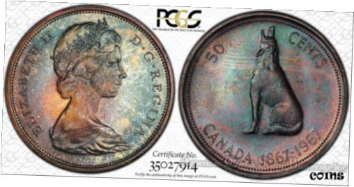 ڶ/ʼݾڽա ƥ    [̵] Canada 50c Cents Half Dollar 1967 MS65 PCGS silver KM#69 Toned Color Superb