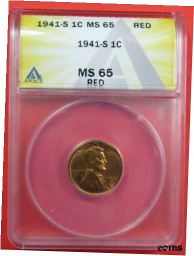  アンティークコイン コイン 金貨 銀貨  1941-S 1c ANACS MS65 Red. Fresh red surfaces. (1021056)