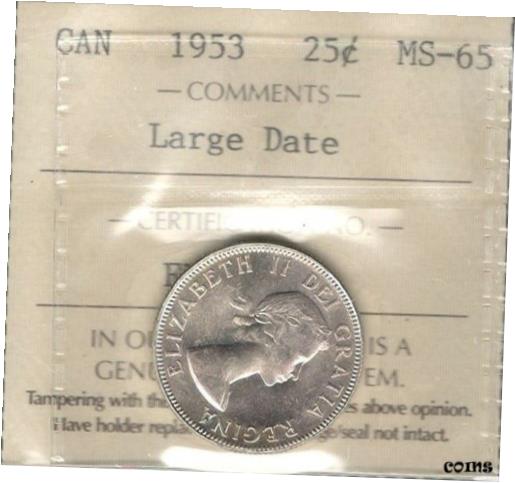ڶ/ʼݾڽա ƥ    [̵] 1953 NSF Twenty-Five Cents ICCS MS-65 GEM SCARCE BEAUTY 1st QEII Canada Quarter