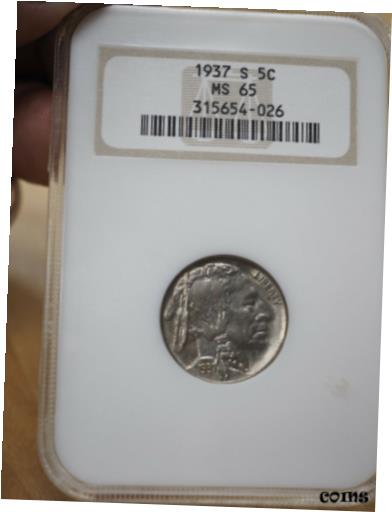 【極美品/品質保証書付】 アンティークコイン コイン 金貨 銀貨 [送料無料] 1937-S Buffalo Nickel 5C NGC MS65 # 4026