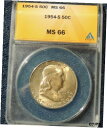 1954-S ANACS MS 66 フランクリン ハーフ~卸売価格~トレンド $250~Ebay で最安値!1954-S ANACS MS 66 Frankl...
