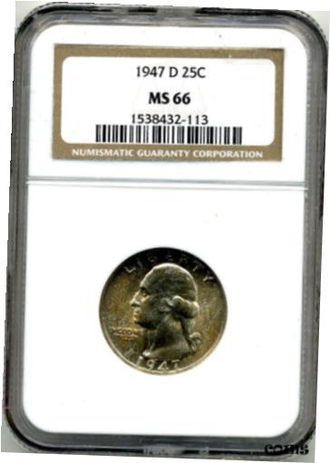 【極美品/品質保証書付】 アンティークコイン コイン 金貨 銀貨 [送料無料] 1947D WASHINGTON QUARTER NGC MS66 1