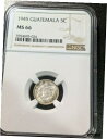 1945 MS66 Guatemala Silver 5 Centavos KM 238.1 3 graded higher in NGC※関税は当ショップ負担（お客様負担無し）※全国送料無料・海外輸送無料※商品の状態は画像をご確認下さい（極美品・目立った汚れ無し）※輸入品の為英語表記となります※その他ご不明点はお気軽にお問合せ下さい！Denomination: 5 CentavosCirculated/Uncirculated: UncirculatedComposition: SilverYear: 1945Grade: MS 66KM Number: 238.1Country/Region of Manufacture: GuatemalaCertification: NGC[ご購入前に必ずお読み下さい]親切丁寧に、商品到着までサポート対応させていただきます。■パソコンの画像・画質により色や素材感が、実際の商品と多少異なる場合がございますので予めご了承くださいませ。■お客様のご都合（程度の解釈相違を含む）による商品のご購入後のキャンセル返品は、原則としてお受け致しておりません。未払いのまま2日以上連絡が取れない場合はキャンセルさせて頂きます。その場合、事務局側が自動的に「非常に悪い」の評価を付けてしまいますのでご注意ください。※お支払い頂いた場合は連絡は不要です。※他ショップでも販売しておりますので、稀に在庫がない場合がございます。■不具合での返品は箱などすべてが到着時の状態になるものに限らせていただきます。※当店では不良品はすべて現物確認と不具合の確認を行い対応をさせて頂いております。■お客様のご都合によるご注文確定後の商品のキャンセルにつきましては承っておりません。また、ご入金確認後、またはご決済完了確認後のキャンセルにつきましては、ご注文総額の30％のキャンセル料をご請求させていただきます。■領収書二重発行やトラブル防止のため、領収書発行は行っておりません。事務局側が発行している「支払い明細」が正式な支払い証明となります。支払い明細画面を印刷したものが領収書の代わりになることを各税務署に確認済みです。■年末年始・連休の発送は、業者も休みになる関係でいつもより遅れます。■輸送時の破損の場合は配送業者への報告を行って下さい。報告なしでの対応はできません。■日祝日は定休日とさせていただいております。連絡・発送が出来ませんのであらかじめご了承お願いいたします。■内容は必ずお読みになってからお買い求め下さいますようお願い致します。※在庫状況は常に更新をしておりますが、当社は複数店舗で在庫を共有しているため、ご注文を頂きましても稀に欠品している場合がございます。その際は誠に申し訳ございませんが、その旨をメールまたはお電話にてご連絡させていただきます。ご理解いただけますようお願い申し上げます。親切・丁寧にお取引させていただきますのでよろしくお願いします。 品質保証について 当店の商品の、品質保証についてご紹介いたします。 ▽品質保証書 お買い上げいただく全ての商品に「WORLD RESOURCE品質保証書」をおつけいたします。 これは、WORLD RESOURCEが販売した商品であることを保証するものです。大切に保管してください。 ▽標準保証に関して 当店でご購入頂きました商品は7日以内の標準保証サービスが付属致します。 ※ご購入日につきましては、製品の品質保証書に記載の日付にて確認させていただきます。 ※保証は通常利用時のみの対応となります。 ※ご購入日の確認を致しかねる場合は有償となります。品質保証書は大切に保管して下さい。POINT01　品揃え一番店を目指して 「期待に答えるお店づくりと、時代に合わせたサービスをご提供致します。」 POINT02　多種多様な商品レパートリー 「幅広く、世界の商品をご用意しております。」 POINT03　きっと見つかる！新しい発見 「テレビや雑誌で紹介されたアイテムもいちはやく。」 モットー：丁寧な接客対応 その道数十年のスタッフだからこそできる、“豊富な知識”に基づく商品のご提案。 お探しの商品はお気軽にスタッフにお尋ねください。 「以前は、商品ページあったけど、、、見つからない。」 「初めてアンティークコインの購入をしますが大丈夫ですか？」 「この年代の商品を探していますが、おすすめはありますか？」 「友人にアンティークコインを送りたいけど、おすすめありますか？」 等など、困ったときの質問にも、しっかり対応・お調べ致します。 取寄せ、取り置き等もできますので、商品一覧で見つからなかった商品でも、 スタッフまでお気軽にご相談下さい。 【お問い合わせはお気軽にどうぞ】 suport@world-resource.net